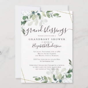 Grandma to Be Eucalyptus Gold Glitter Baby Shower Invitation