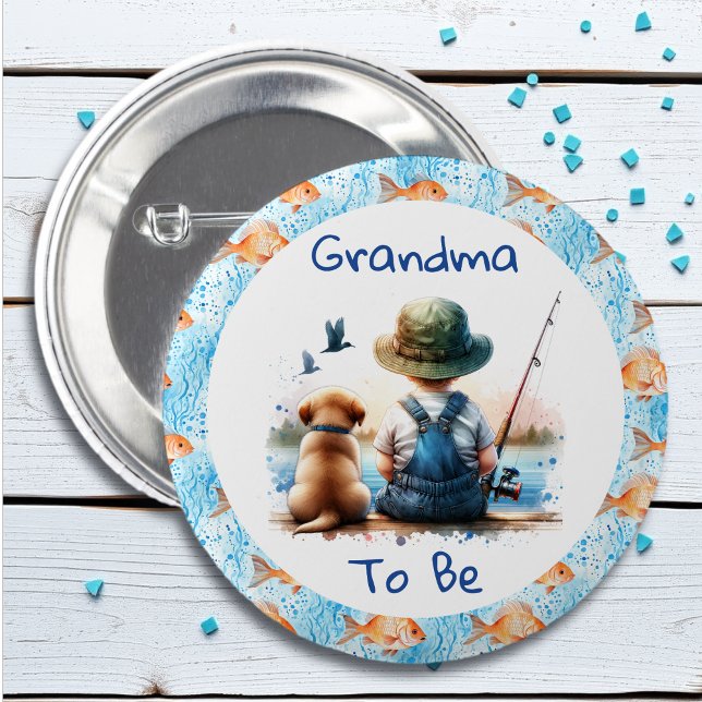 Grandma to Be | Fishing Themed Baby Shower 6 Cm Round Badge (Creator Uploaded)