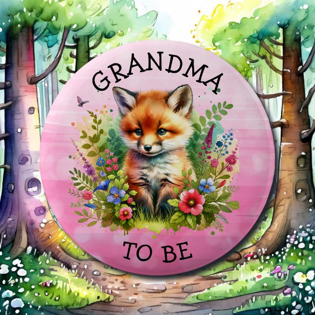 Grandma to be | Fox Woodland Themed Baby Shower 6 Cm Round Badge (Creator Uploaded)