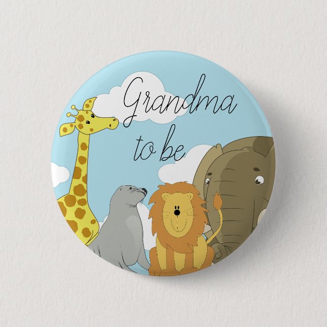 Grandma to be Jungle Animals Baby Shower 6 Cm Round Badge (Front)