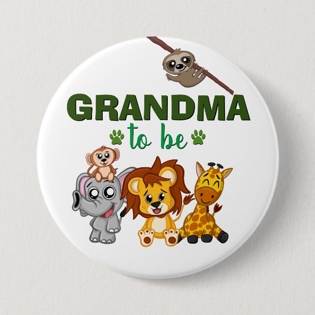Grandma To Be Jungle Safari Zoo Animal Baby Shower 7.5 Cm Round Badge (Front)
