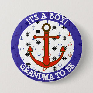 GRANDMA to be, Nautical Baby Shower button