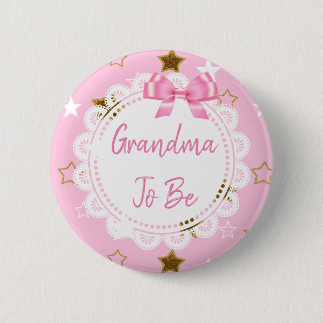 Grandma to be Pink and Gold Stars Button (Front)