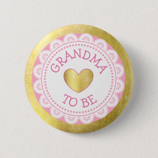 Grandma to Be Pink & Gold Baby Shower Button (Front)