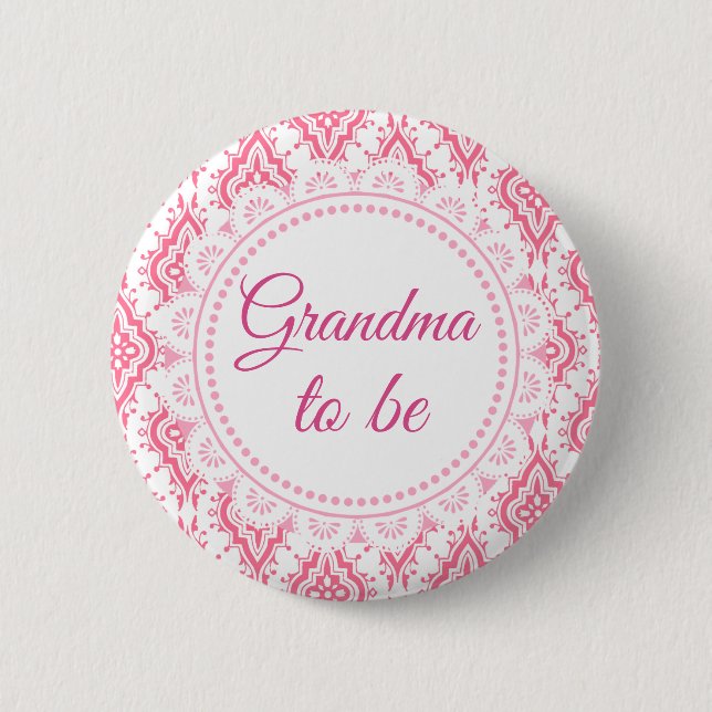 Grandma to be Pink Lacey Baby Shower Button (Front)