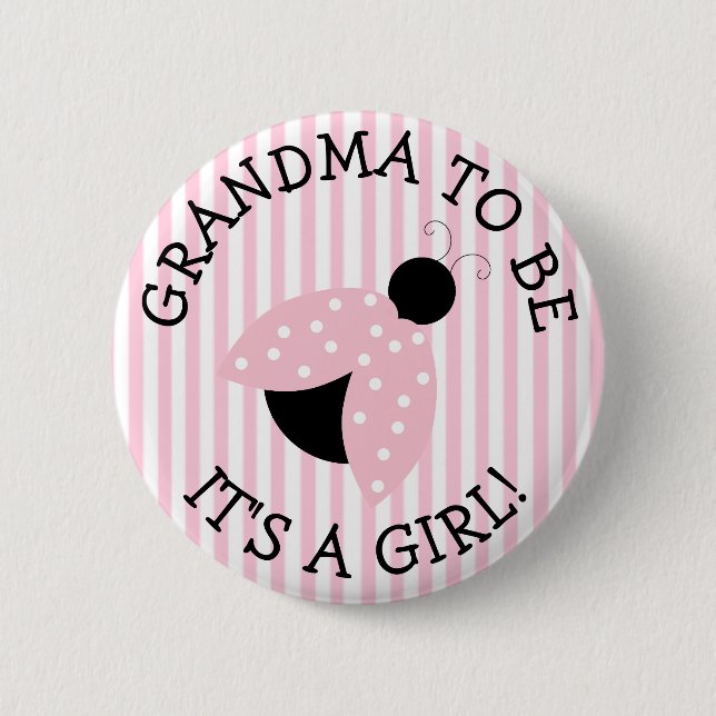 "Grandma To Be" Pink Ladybug Baby Shower Button (Front)