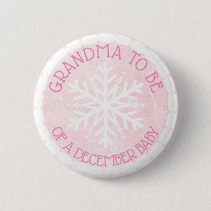 Grandma to be Pink Winter December Baby Button