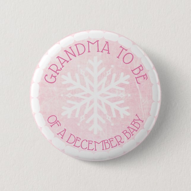 Grandma to be Pink Winter December Baby Button (Front)
