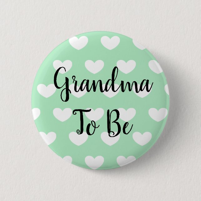 Grandma to be Sage Green Hearts Baby Shower Button (Front)