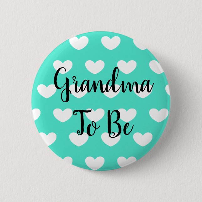 Grandma to be Teal Hearts Baby Shower Button (Front)