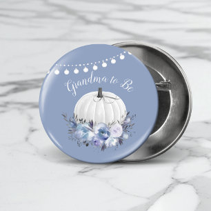 Grandma To Be White Pumpkin Baby Shower Dusty Blue 7.5 Cm Round Badge