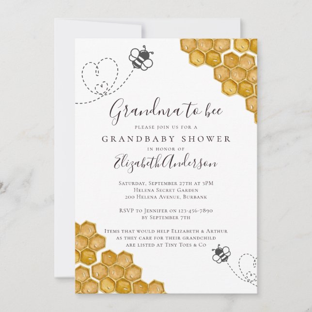 Grandma to Bee Baby Shower Invitation (Front)