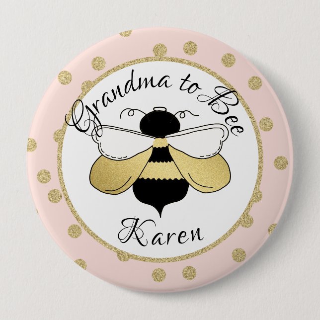 Grandma to Bee Gold Confetti 10 Cm Round Badge (Front)