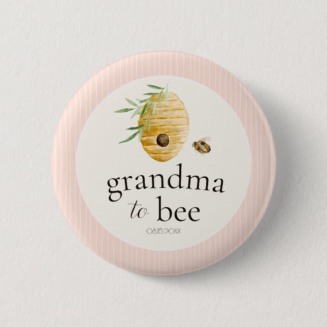 Grandma To Bee Pink Girl Baby Shower Family Pin (Front)