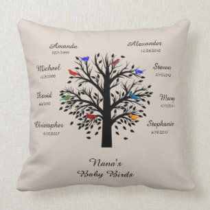 Grandma Tree, Black on Ecru, 8 Names & Dates Cushion