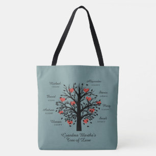 Grandma Tree (hearts) custom names/dates Tote Bag