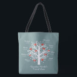 Grandma Tree (hearts) custom names/dates Tote Bag<br><div class="desc">Grandma Tree of Love tote bag. Family Tree filled with red hearts. Personalise with grandchildren's names and birthdays. Smaller tree on back of tote, with a sweet "grandma saying" All text on this tote can be customised. Design as show has room for 8 names and birthdays. Message the designer if...</div>