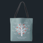 Grandma Tree (hearts) custom names/dates Tote Bag<br><div class="desc">Grandma Tree of Love tote bag. Family Tree filled with red hearts. Personalise with grandchildren's names and birthdays. Smaller tree on back of tote, with a sweet "grandma saying" All text on this tote can be customised. Design as show has room for 8 names and birthdays. Message the designer if...</div>