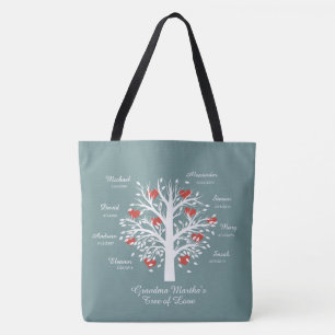 Grandma Tree (hearts) custom names/dates Tote Bag