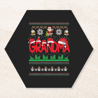 Grandma Ugly Christmas Sweater Paper Coaster