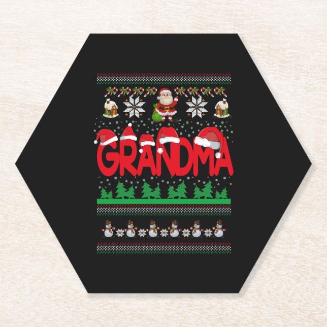 Grandma Ugly Christmas Sweater Paper Coaster (Front)