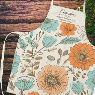 Grandma Vintage Retro Floral Grandkids Names Apron