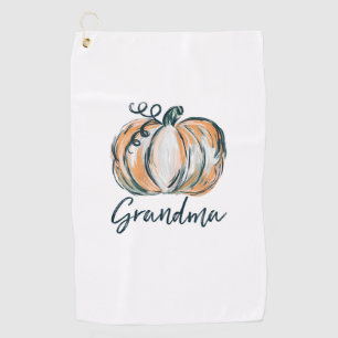 Grandma Watercolor Pumpkin Fall Thanksgiving Hallo Golf Towel