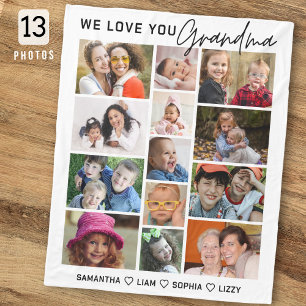 Grandma We Love You 13 Photo Collage White Fleece Blanket