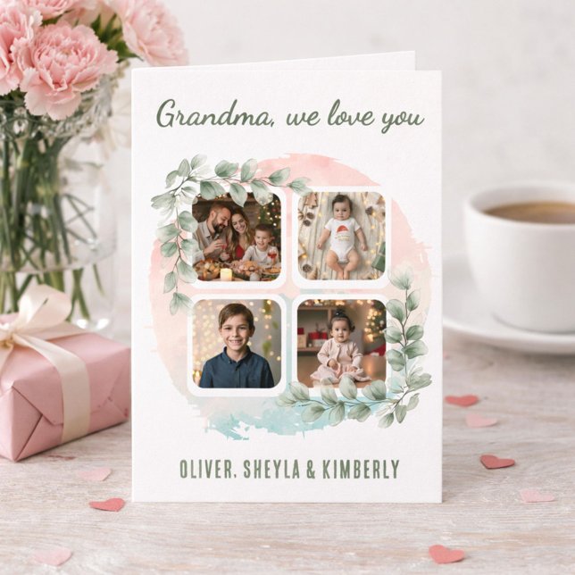 Grandma we love you 6 Photo Collage Eucalyptus Card (Creator Uploaded)