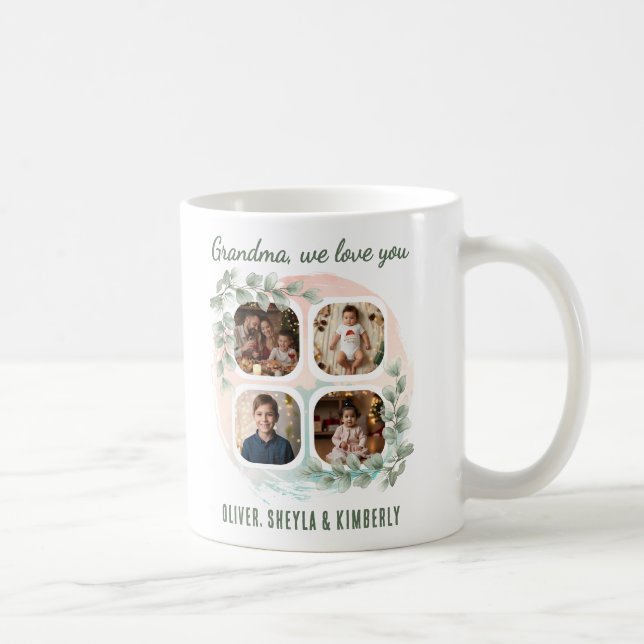 Grandma we love you 6 Photo Collage Eucalyptus Coffee Mug (Right)