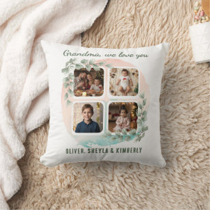Grandma we love you 6 Photo Collage Eucalyptus Cushion