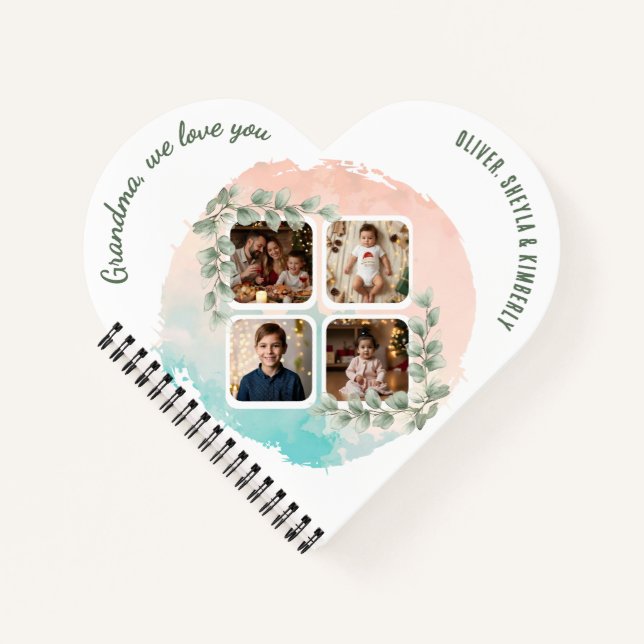 Grandma we love you 6 Photo Collage Eucalyptus Notebook (Front)