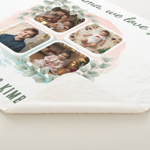 Grandma we love you 6 Photo Collage Eucalyptus Sherpa Blanket