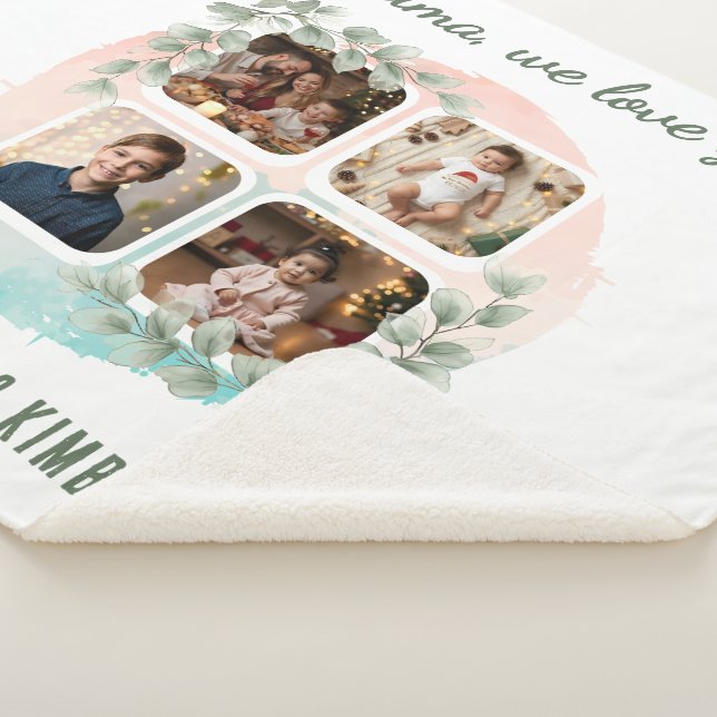 Grandma we love you 6 Photo Collage Eucalyptus Sherpa Blanket (3/4)