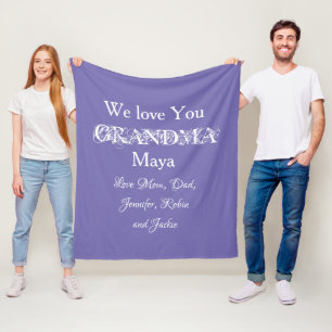 Grandma We Love You Custom Family Names Cute Mauve Fleece Blanket