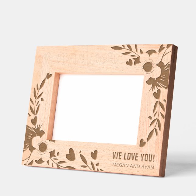 Grandma We Love You Floral Personalised Gift Etched Frames (Left)