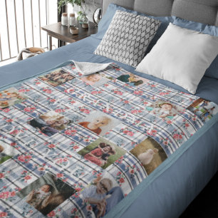 Grandma We Love You   Floral Quilt 14 Photo Fleece Blanket