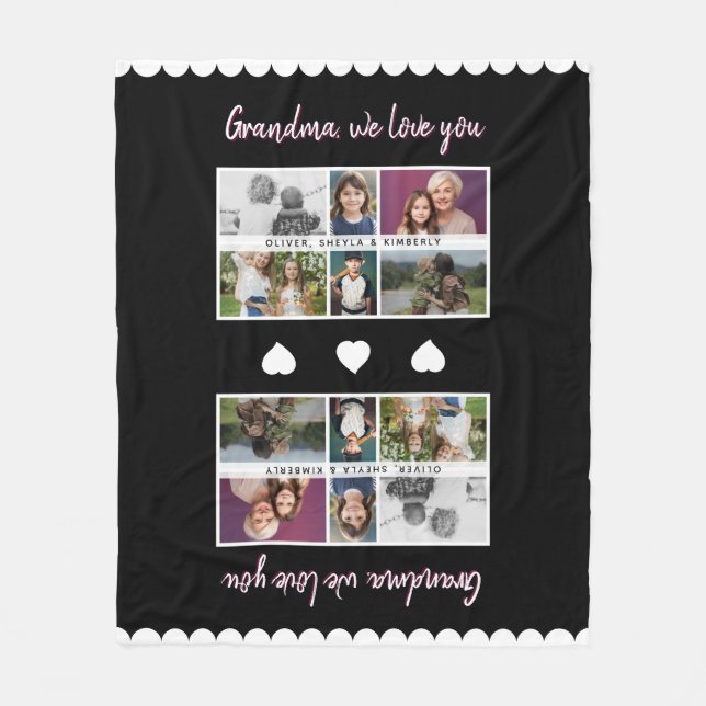 Grandma we love you Grandchildren 6 Photo Collage Fleece Blanket (Front)