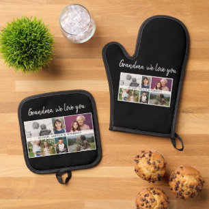 Grandma we love you Grandchildren 6 Photo Collage Oven Mitt & Pot Holder Set