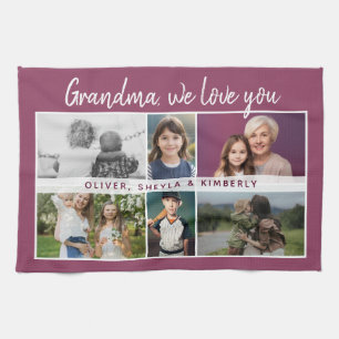 Grandma we love you Grandchildren 6 Photo Collage Tea Towel