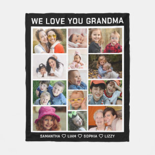 Grandma We Love You Grandkids 13 Photo Collage Fleece Blanket