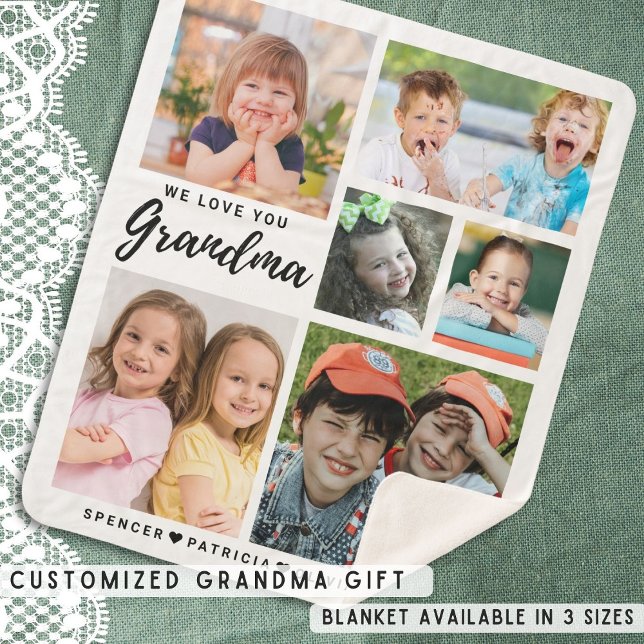Grandma We Love You Grandkids Names 6 Photo   Sherpa Blanket (Grandma We Love You Grandkids Names 6 Photo Sherpa Blanket)