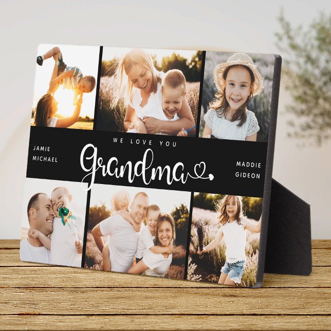 Grandma We Love you Hearts Modern 6 Photo Collage Plaque (Creator Uploaded)