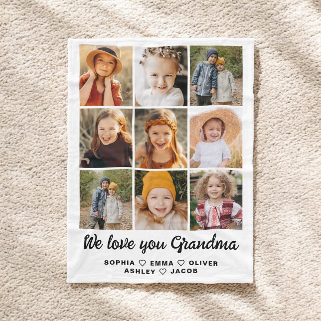 Grandma We Love you Hearts Modern Photo Collage Fleece Blanket (Creator Uploaded)