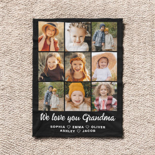 Grandma We Love you Hearts Modern Photo Collage Fleece Blanket