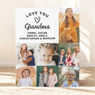 Grandma We Love you Hearts Modern Photo Collage  Fleece Blanket