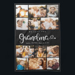 Grandma We Love you Hearts Modern Photo Collage Tea Towel<br><div class="desc">We love you Grandma! Cute, modern custom family photo collage kitchen towel to show grandma how much she's loved. We love this hand lettered script design with heart flourishes, making this a heartfelt keepsake gift for a beloved grandparent. Personalise with 12 favourite pictures and your personal message and names. Available...</div>