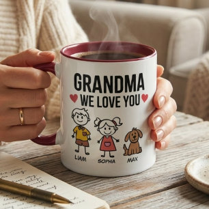 Grandma We Love You Kids Illustration Family Mug