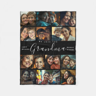 grandma We Love You | Modern Heart Photo Collage Fleece Blanket