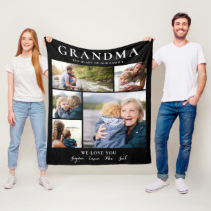 Grandma We Love You Modern Photo Family Collage Fleece Blanket